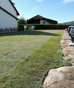 Natursteinmauer aus Muschelkalk inkl. Rollrasen